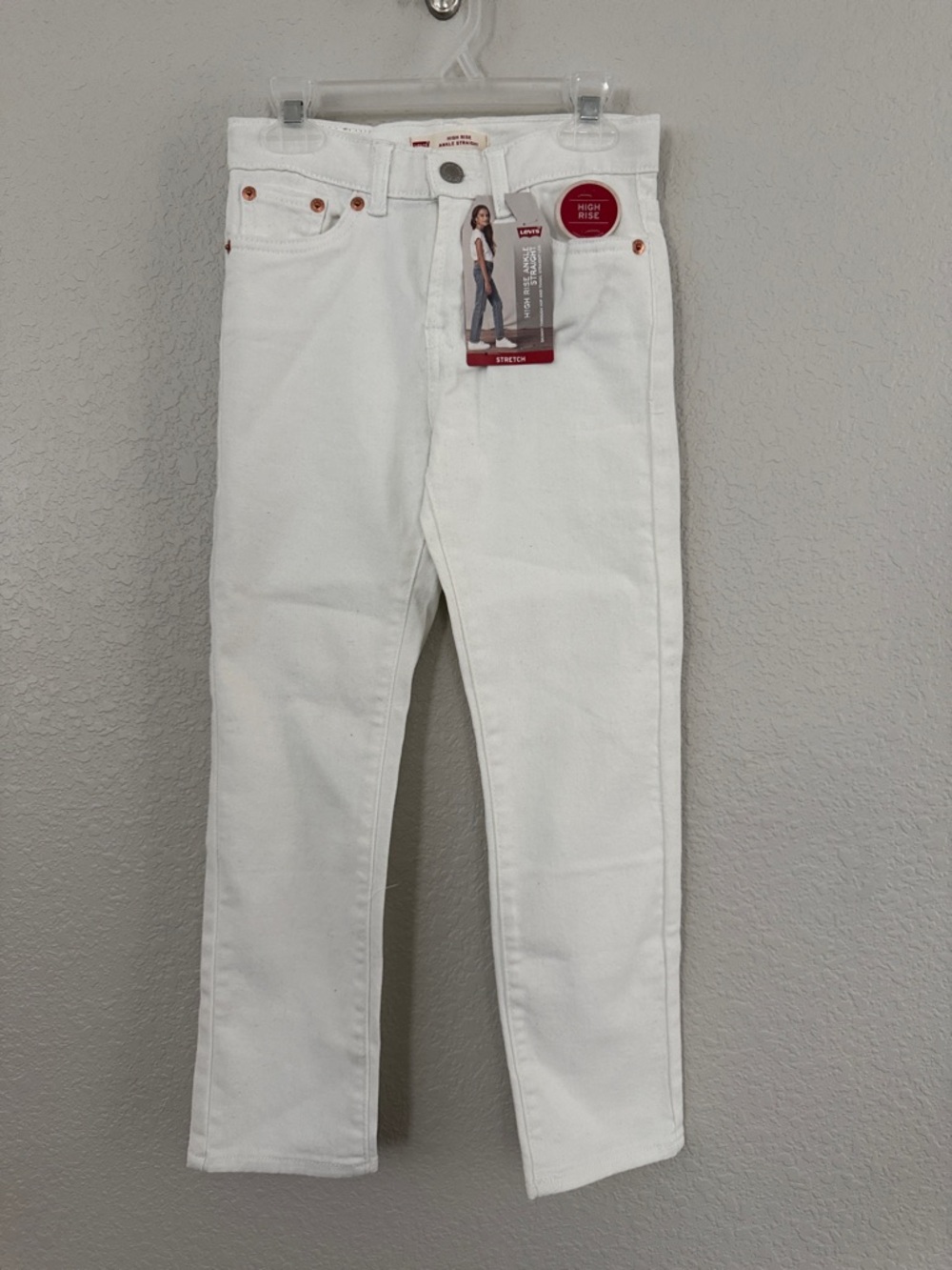 Girls Levi's High Rise Ankle Straight Stretch White Denim Jeans 8 regular